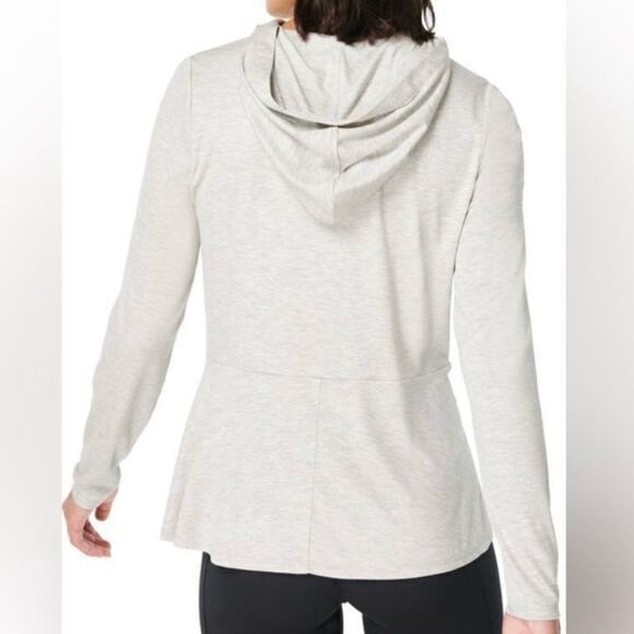 SWEATY BETTY Gray Marl Tori Twist Front Pullover Active Jacket Hooded Top Size 6 - Picture 12 of 12